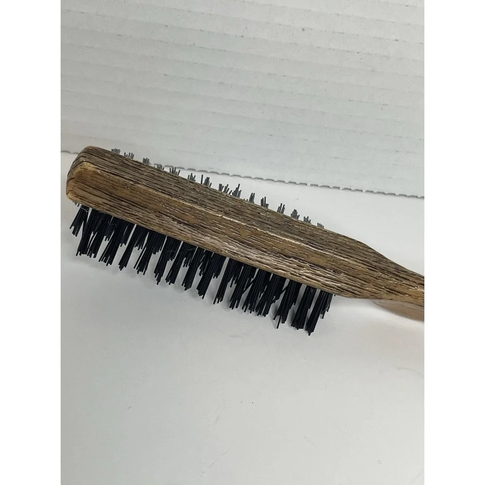 Vintage Goody Faux Wood Grain Hair Brush Nylon Bristles Thumb Grip Handle